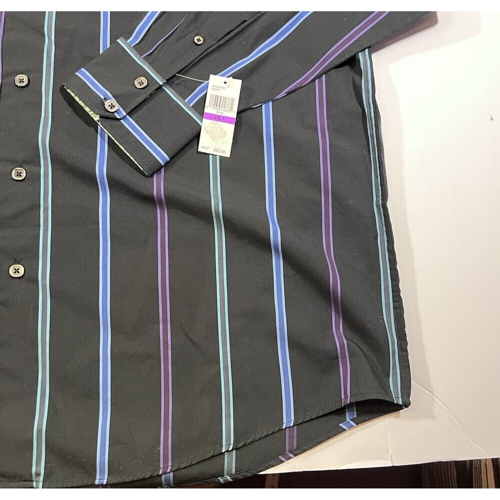 Jerry J. Garcia Black Blue Purple Striped Button Down Shirt Men's 2XLT - NEW! - Picture 3 of 10